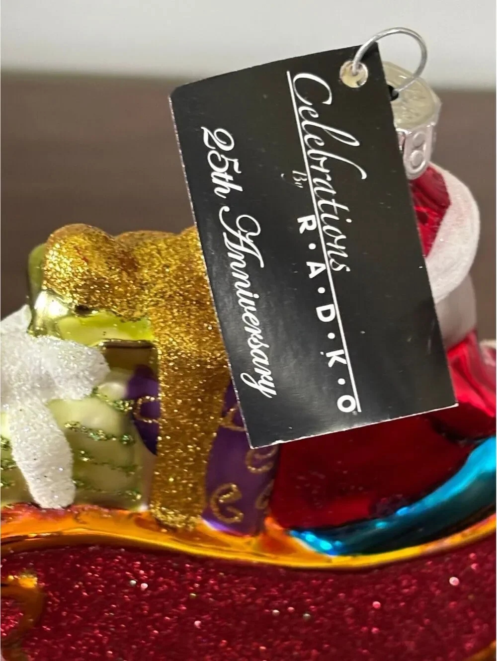 2010 Celebrations by Radko 25th Anniversary Santa Sleigh Glass Ornament Box